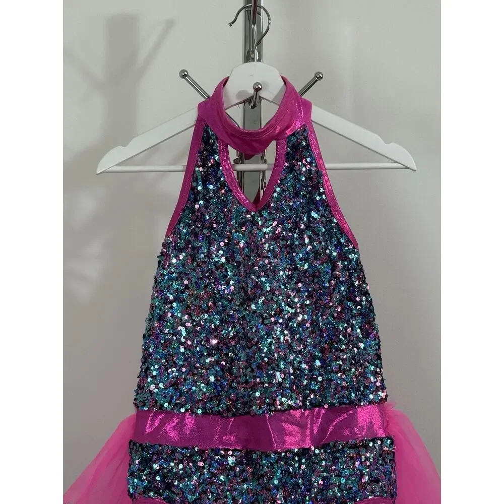 A Wish Come True Girls Size XL Sequin Dance Costume Leotard Tutu Skating